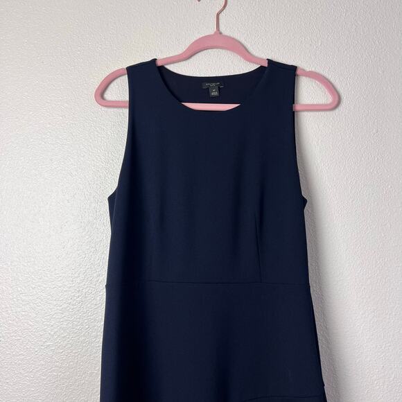Ann Taylor Petite Navy Asymmetrical Flounce Hem Dress Size 10P Sleeveless Work - Picture 10 of 13